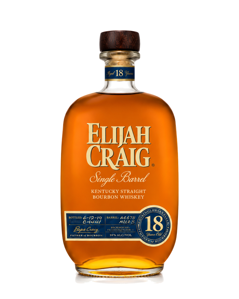 Elijah Craig 18-Year-Old Single Barrel Kentucky straight bourbon whiskey bottle